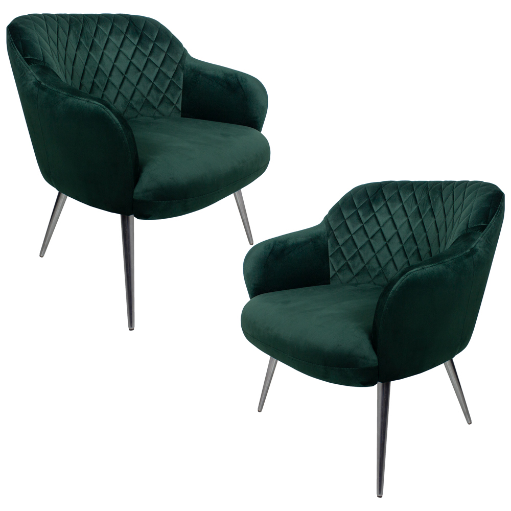 Kit 2 Poltronas Decorativas Kitana Pés Polido Palito Veludo Verde G15 - Gran Belo
