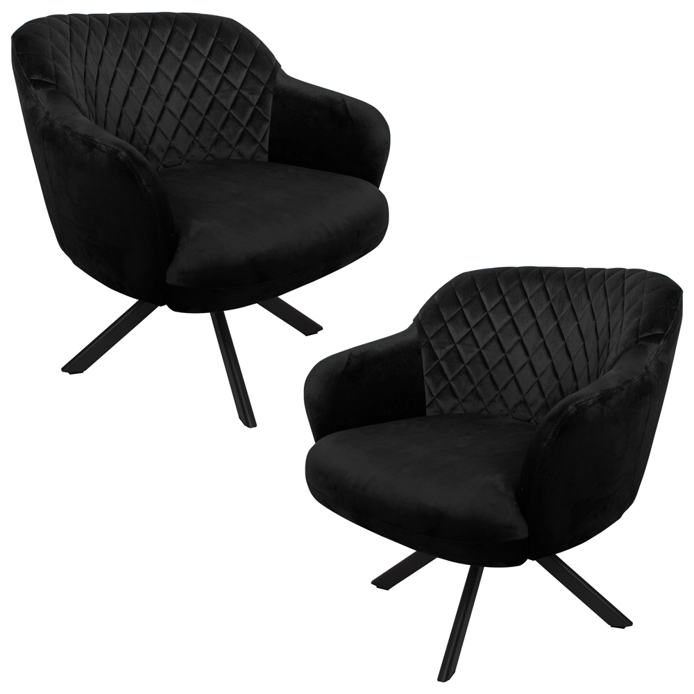 Kit 2 Poltronas Decorativas Kitana Pés Preto Giratório Veludo Preto - Gran Belo