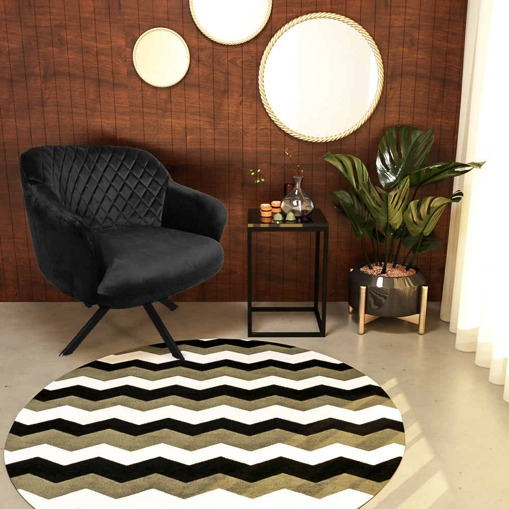 Kit 2 Poltronas Decorativas Kitana Pés Preto Giratório Veludo Preto - Gran Belo