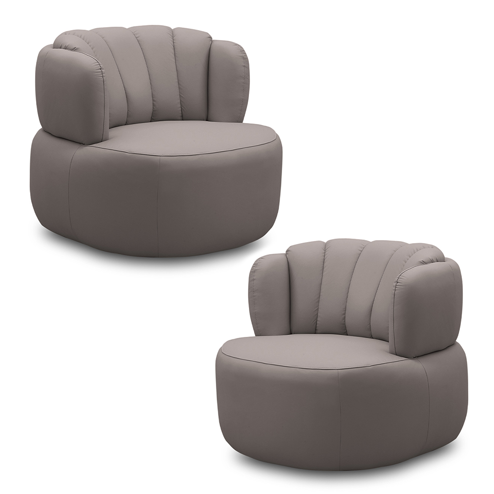Kit 2 Poltronas Decorativas Mariele Sala de Estar Base Giratória em Aço Couro Avelã G88 - Gran Belo