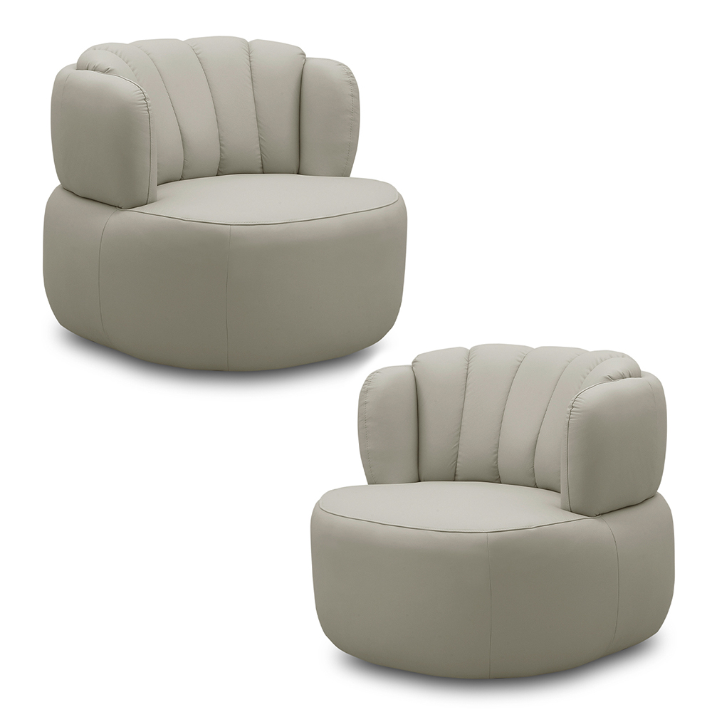 Kit 2 Poltronas Decorativas Mariele Sala de Estar Base Giratória em Aço Couro Bege G88 - Gran Belo