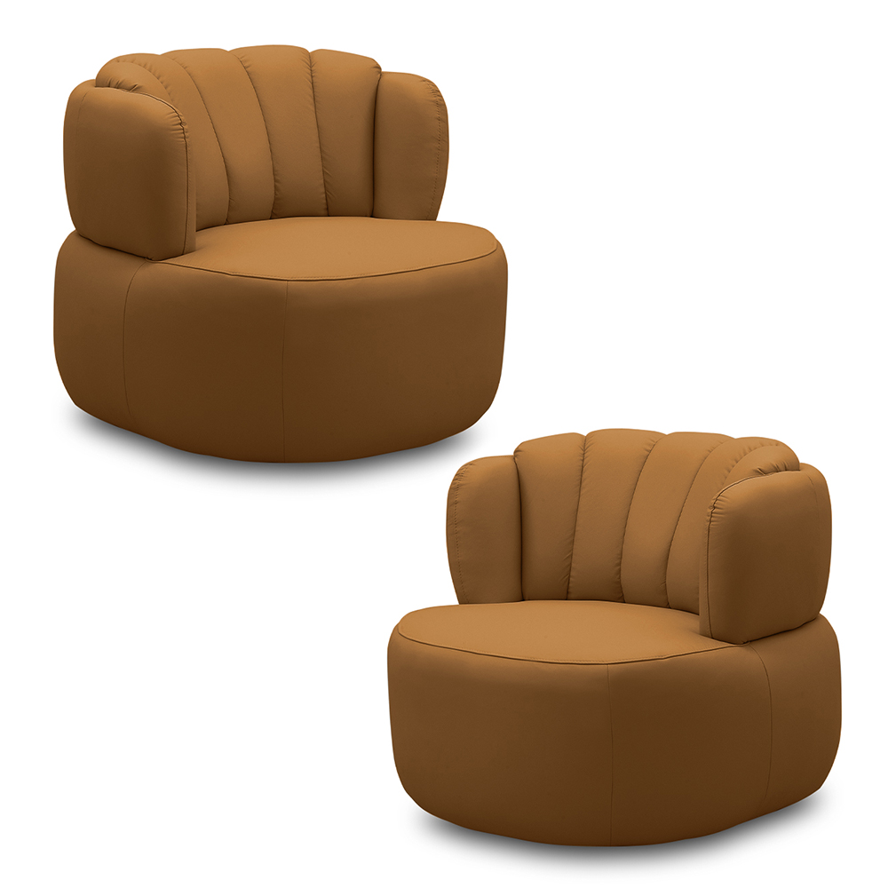 Kit 2 Poltronas Decorativas Mariele Sala de Estar Base Giratória em Aço Couro Caramelo G88 - Gran Belo