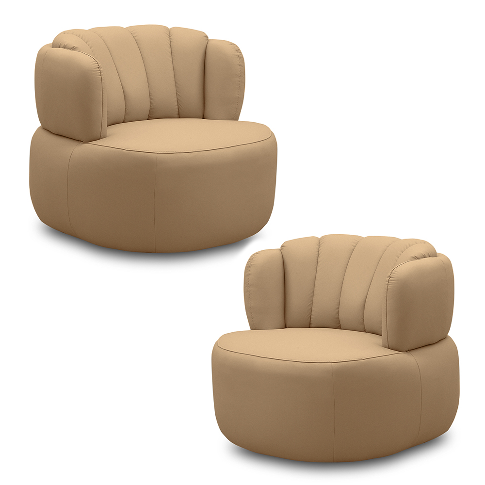 Kit 2 Poltronas Decorativas Mariele Sala de Estar Base Giratória em Aço Couro Nude G88 - Gran Belo