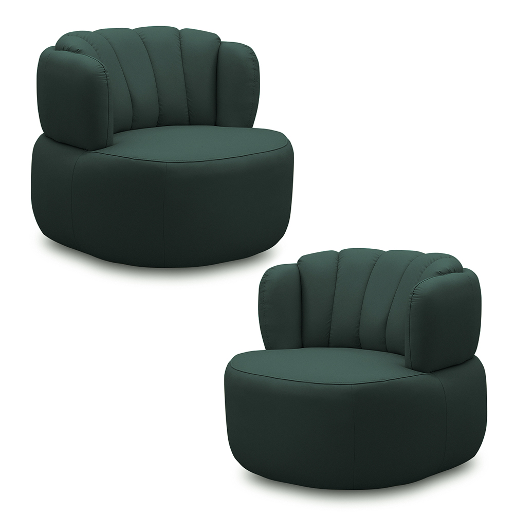 Kit 2 Poltronas Decorativas Mariele Sala de Estar Base Giratória em Aço Couro Verde Musgo G88 - Gran Belo