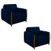 Kit 2 Poltronas Decorativas Pés Madeira Maceió Veludo Azul Marinho G45 - Gran Belo