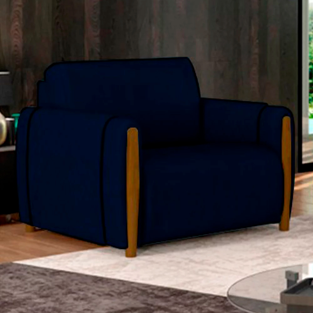 Kit 2 Poltronas Decorativas Pés Madeira Maceió Veludo Azul Marinho G45 - Gran Belo