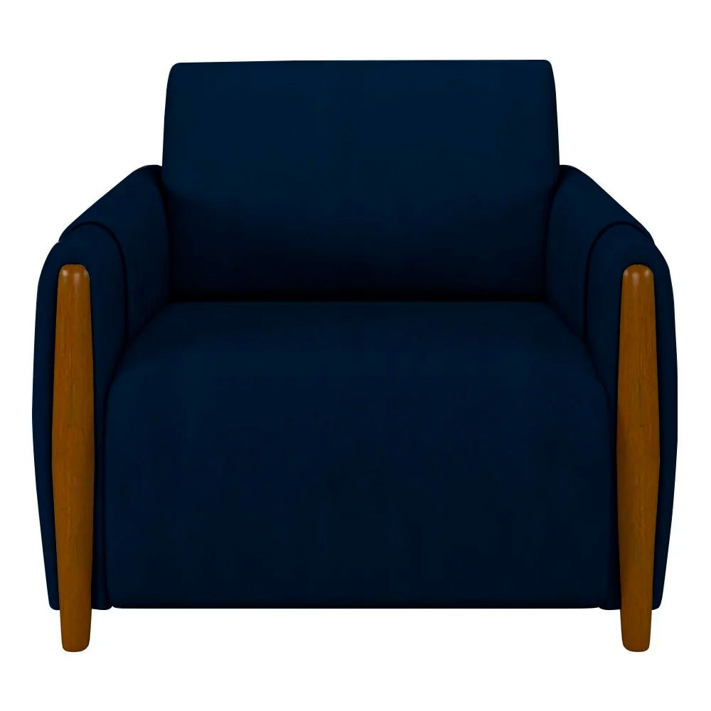 Kit 2 Poltronas Decorativas Pés Madeira Maceió Veludo Azul Marinho G45 - Gran Belo