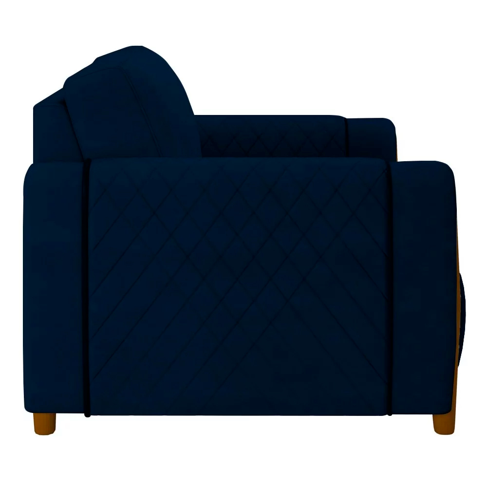 Kit 2 Poltronas Decorativas Pés Madeira Maceió Veludo Azul Marinho G45 - Gran Belo