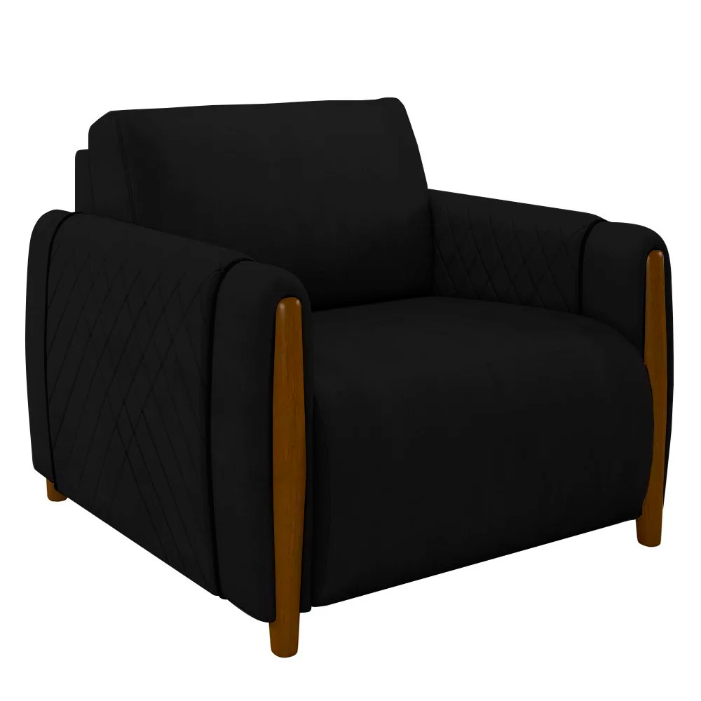 Kit 2 Poltronas Decorativas Pés Madeira Maceió Veludo Preto G45 - Gran Belo