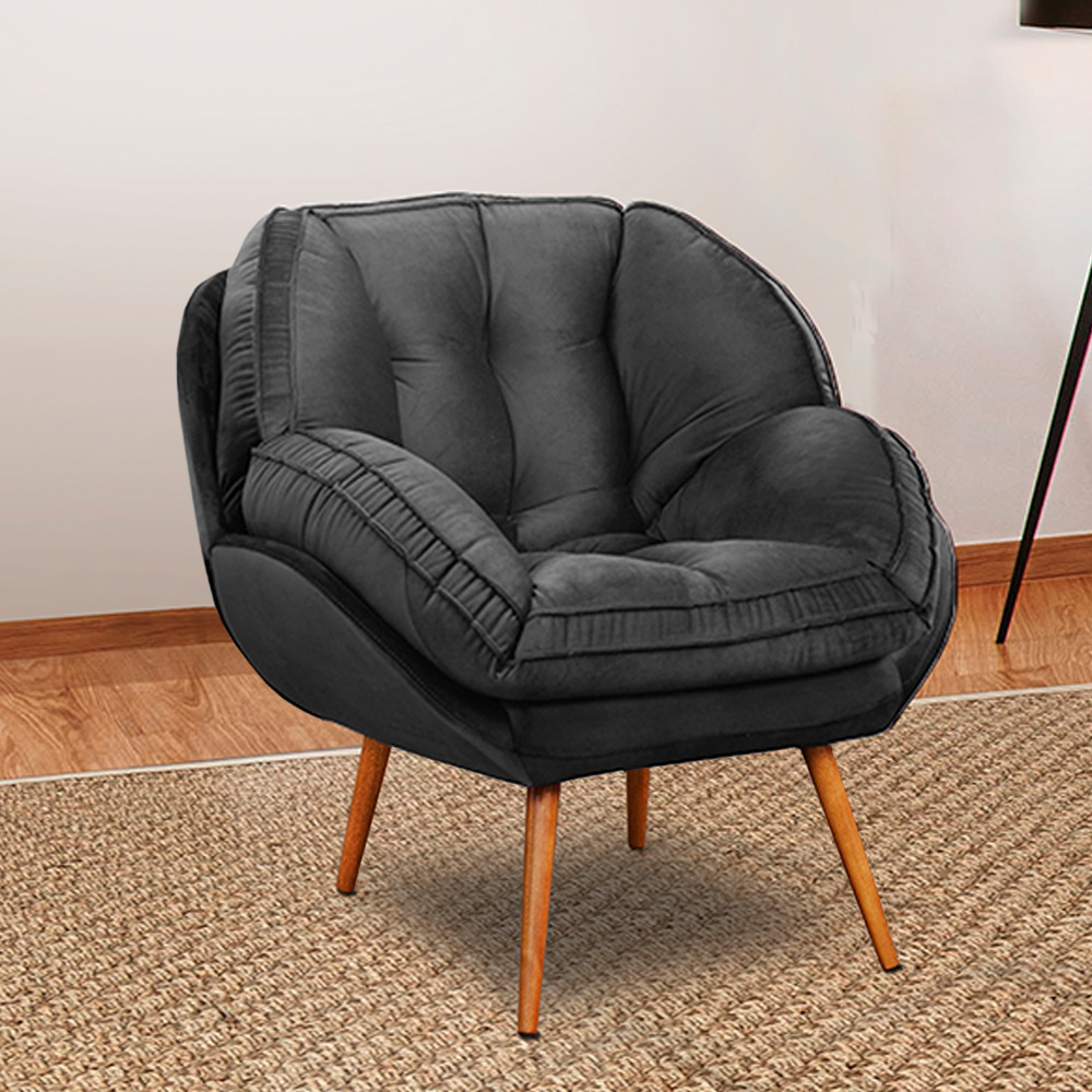 Kit 2 Poltronas Decorativas Pés Palitos Giroud Veludo Cinza Chumbo G33 - Gran Belo