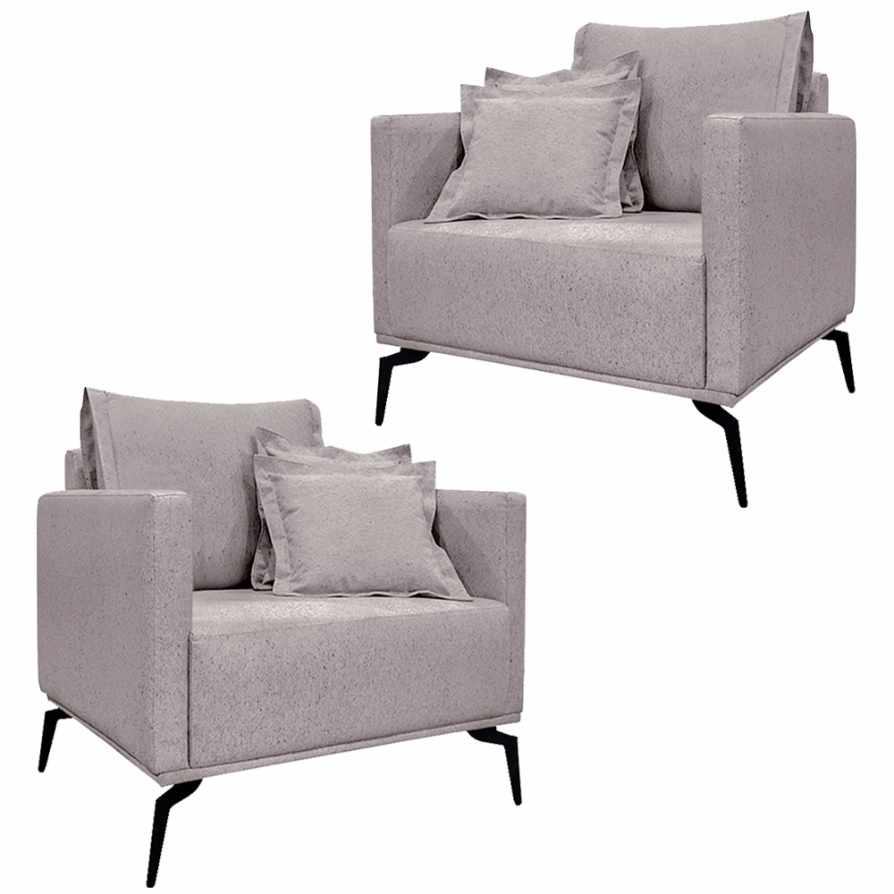 Kit 2 Poltronas Decorativas Pés em Aço Stagno Linho Areia Rústico G63 - Gran Belo