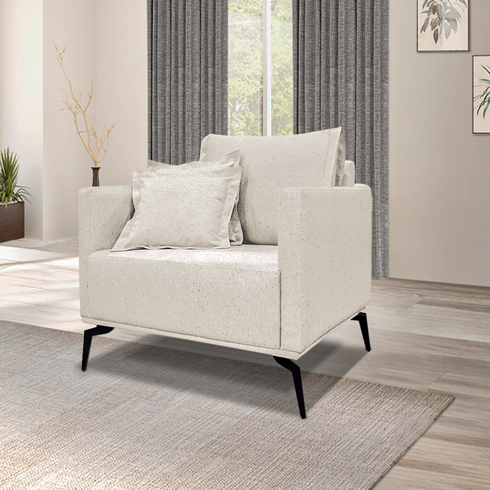 Kit 2 Poltronas Decorativas Pés em Aço Stagno Linho Off White Rústico G63 - Gran Belo