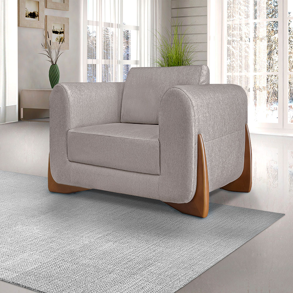 Kit 2 Poltronas Decorativas Pés em Madeira Buzz Linho Areia Rústico G63 - Gran Belo
