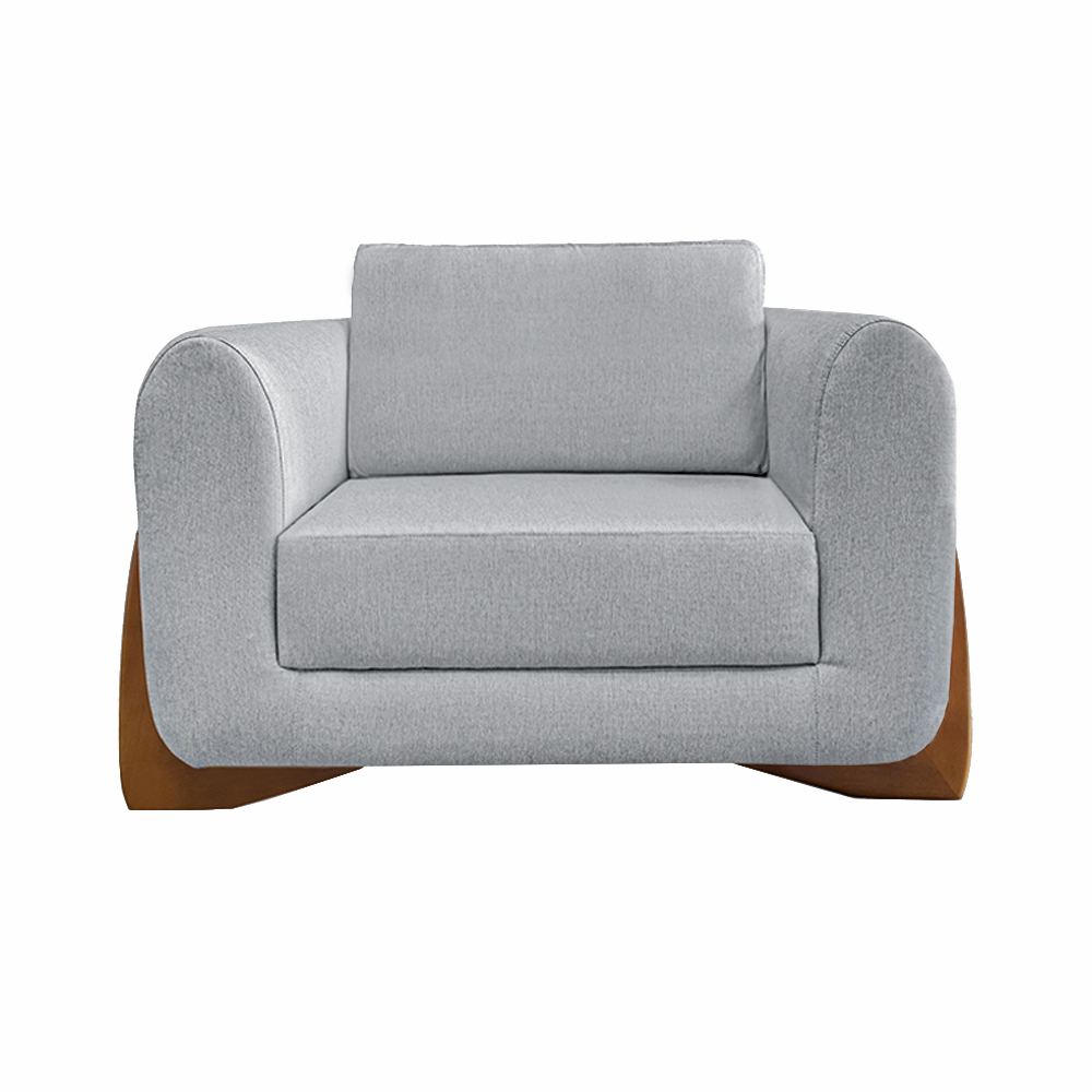 Kit 2 Poltronas Decorativas Pés em Madeira Buzz Linho Cinza Rustico G63 - Gran Belo
