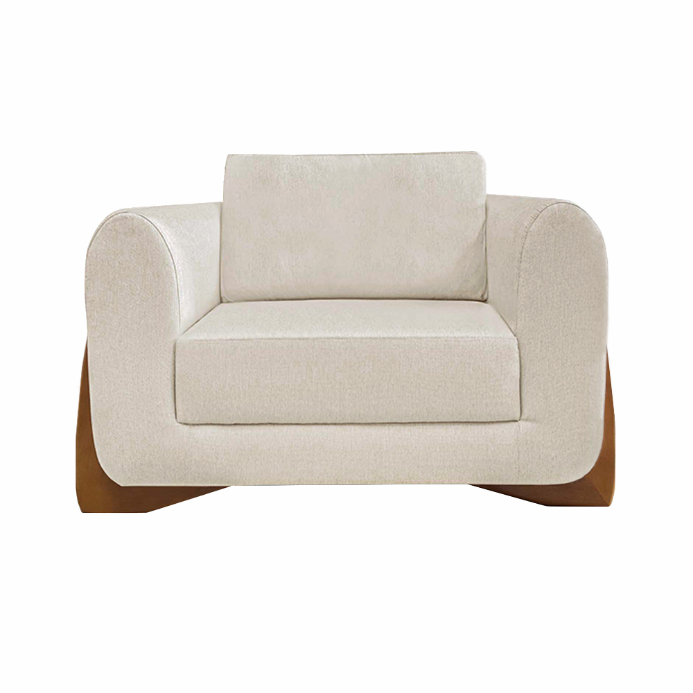 Kit 2 Poltronas Decorativas Pés em Madeira Buzz Linho Off White Rústico G63 - Gran Belo