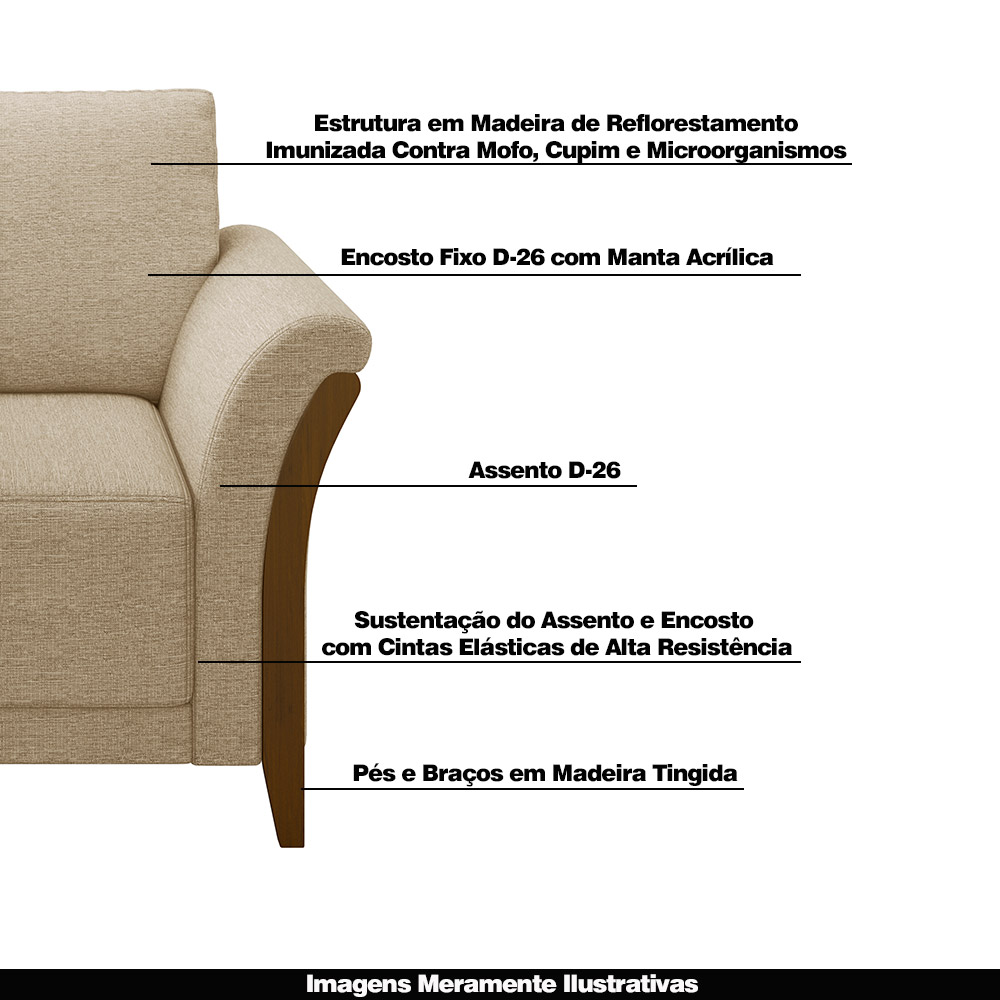 Kit 2 Poltronas Decorativas Pés em Madeira Market Linho Bege G45 - Gran Belo