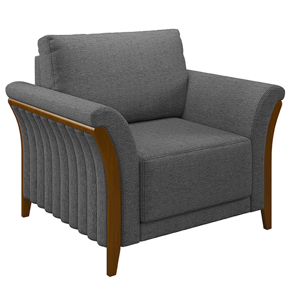 Kit 2 Poltronas Decorativas Pés em Madeira Market Linho Chumbo G45 - Gran Belo