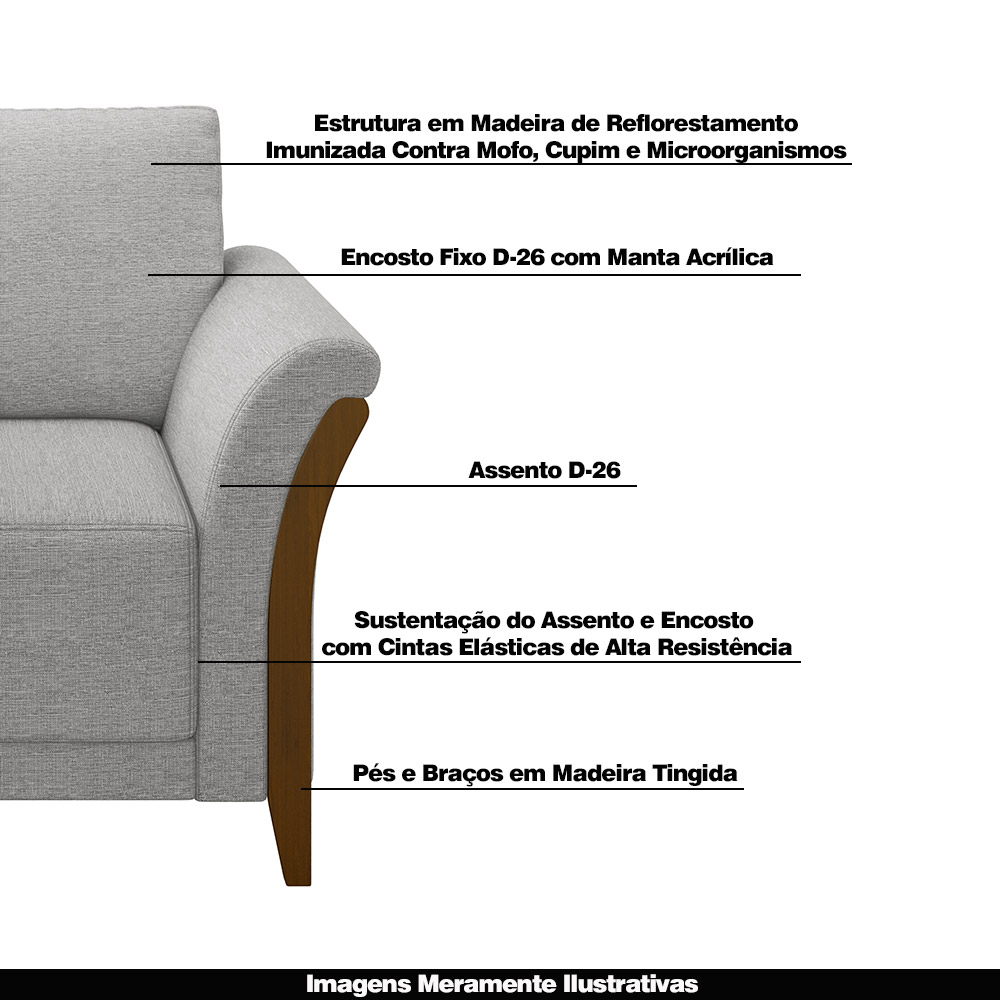 Kit 2 Poltronas Decorativas Pés em Madeira Market Linho Cinza G45 - Gran Belo