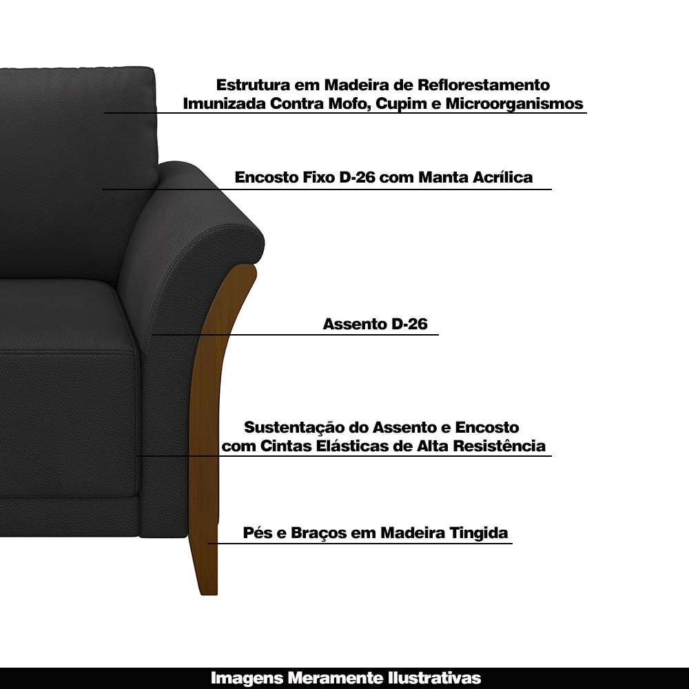 Kit 2 Poltronas Decorativas Pés em Madeira Market PU Preto G45 - Gran Belo