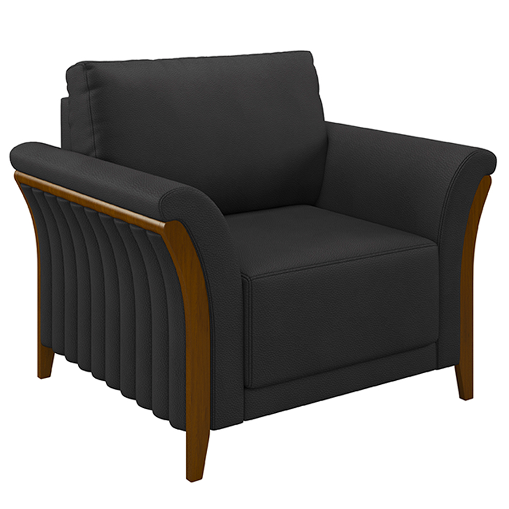 Kit 2 Poltronas Decorativas Pés em Madeira Market PU Preto G45 - Gran Belo