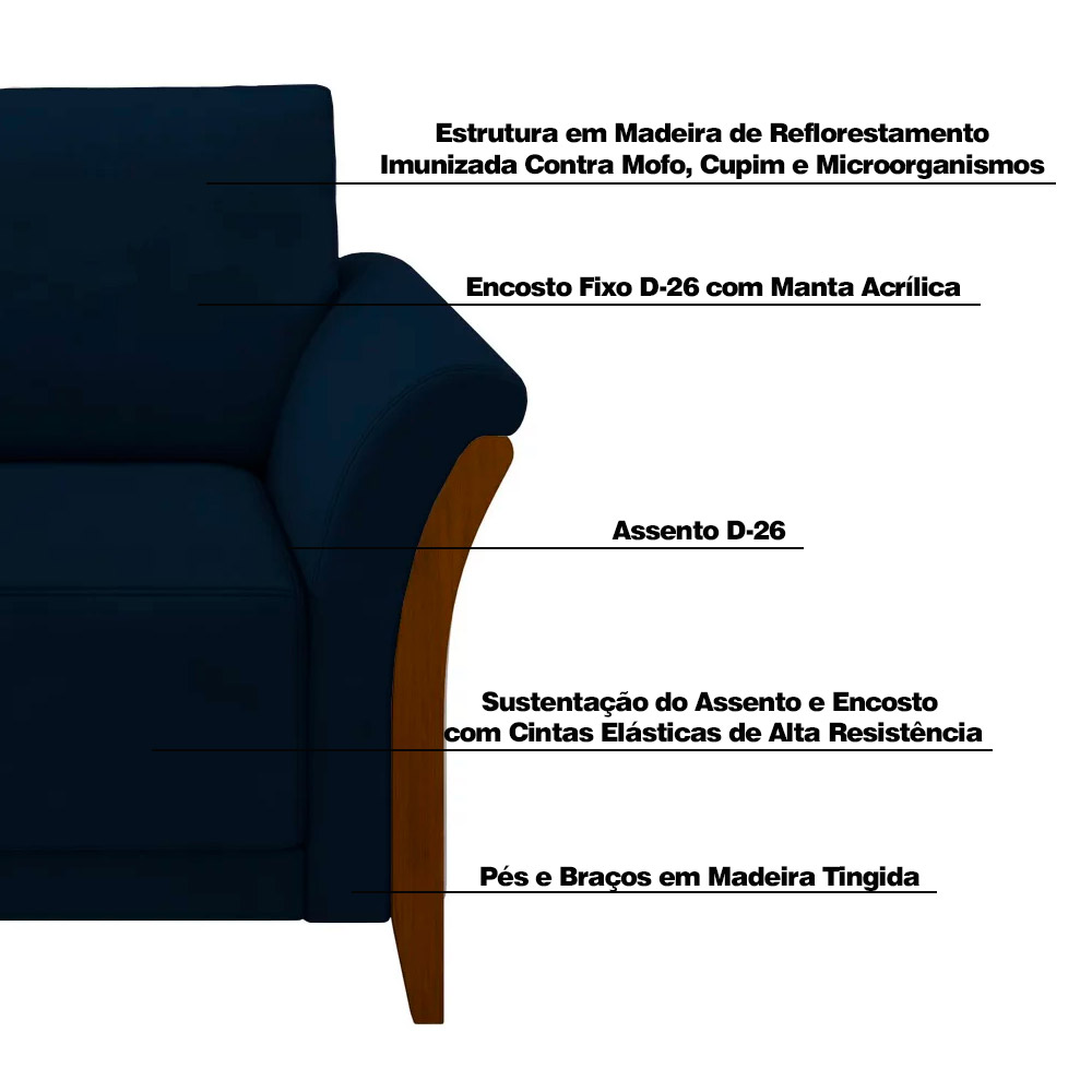 Kit 2 Poltronas Decorativas Pés em Madeira Market Veludo Azul Marinho G45 - Gran Belo