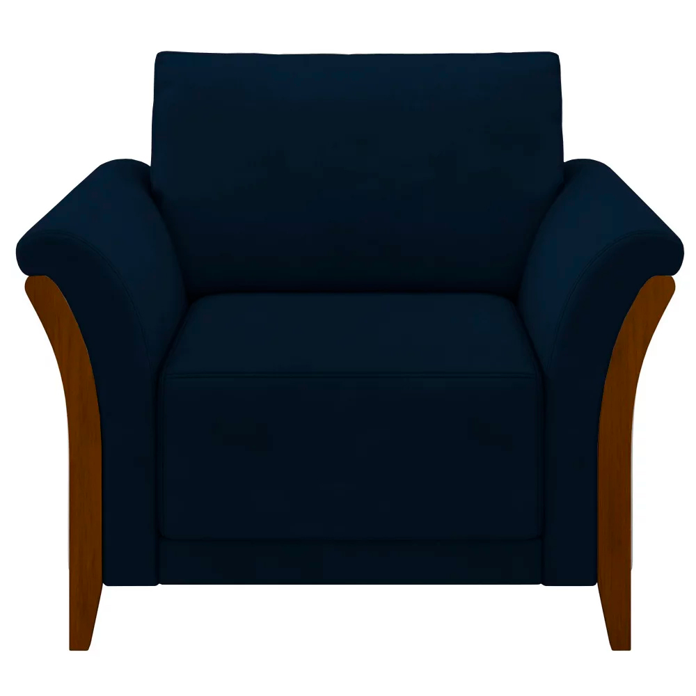 Kit 2 Poltronas Decorativas Pés em Madeira Market Veludo Azul Marinho G45 - Gran Belo