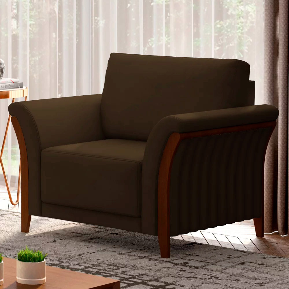 Kit 2 Poltronas Decorativas Pés em Madeira Market Veludo Marrom G45 - Gran Belo