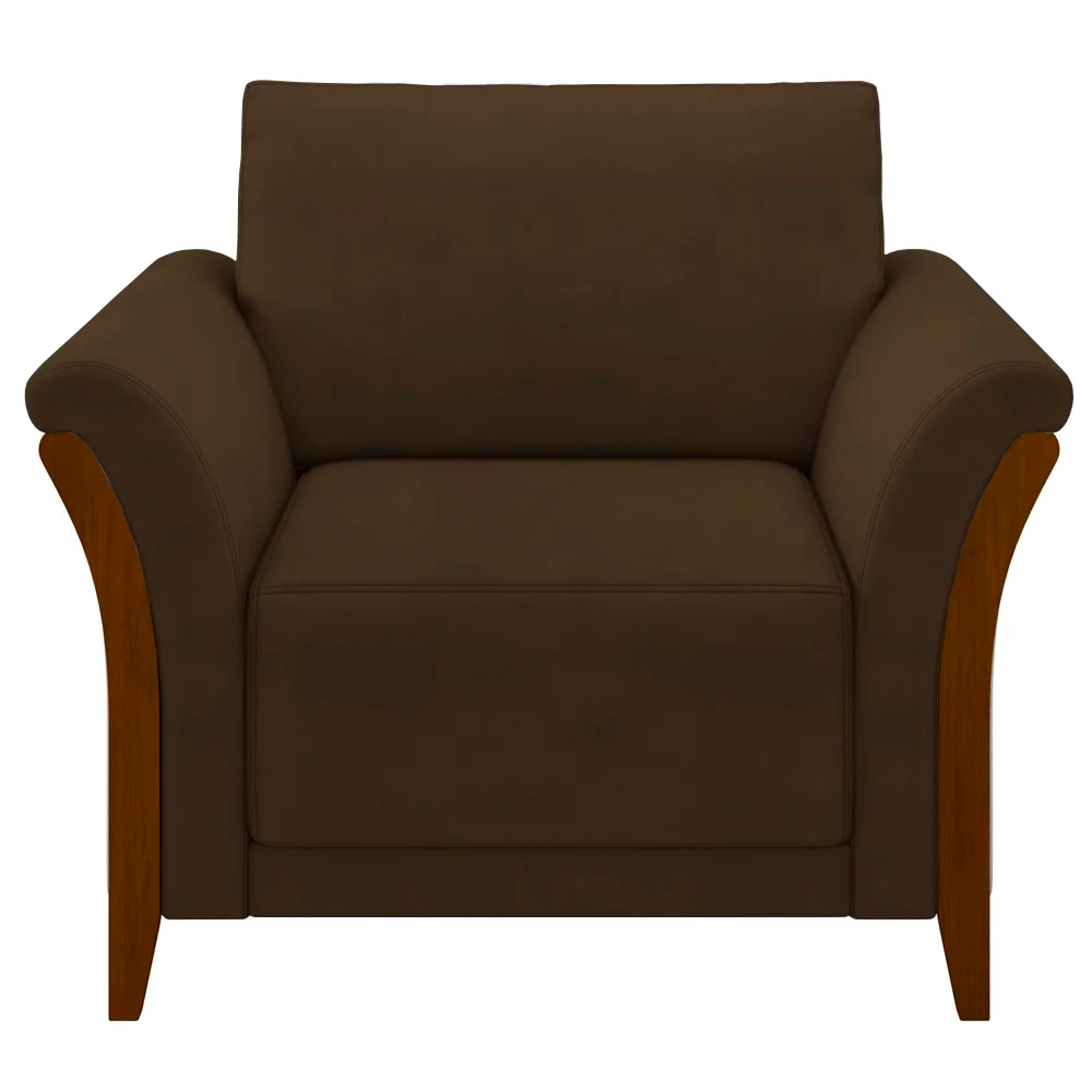 Kit 2 Poltronas Decorativas Pés em Madeira Market Veludo Marrom G45 - Gran Belo