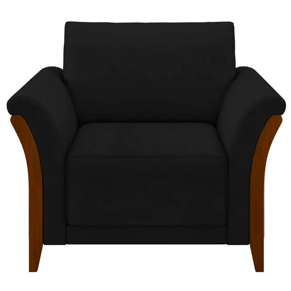 Kit 2 Poltronas Decorativas Pés em Madeira Market Veludo Preto G45 - Gran Belo