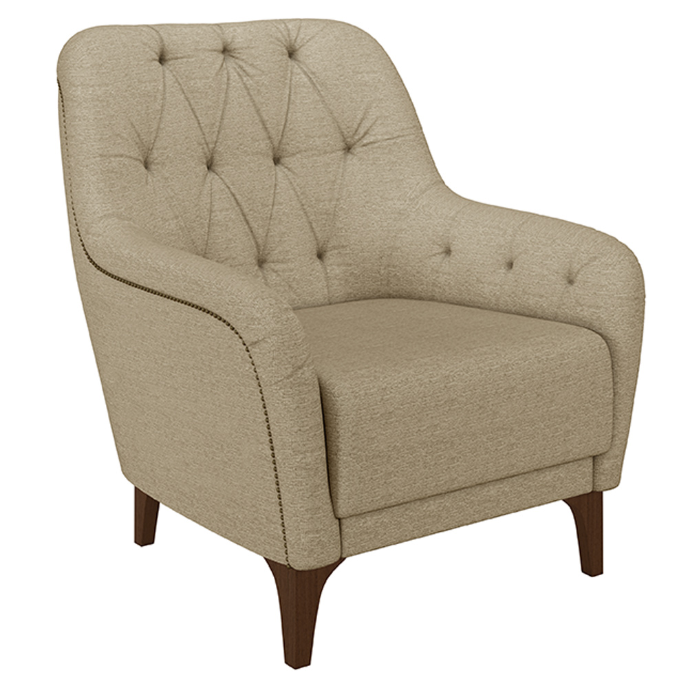Kit 2 Poltronas Decorativas Pés em Madeira Petra Linho Bege G45 - Gran Belo