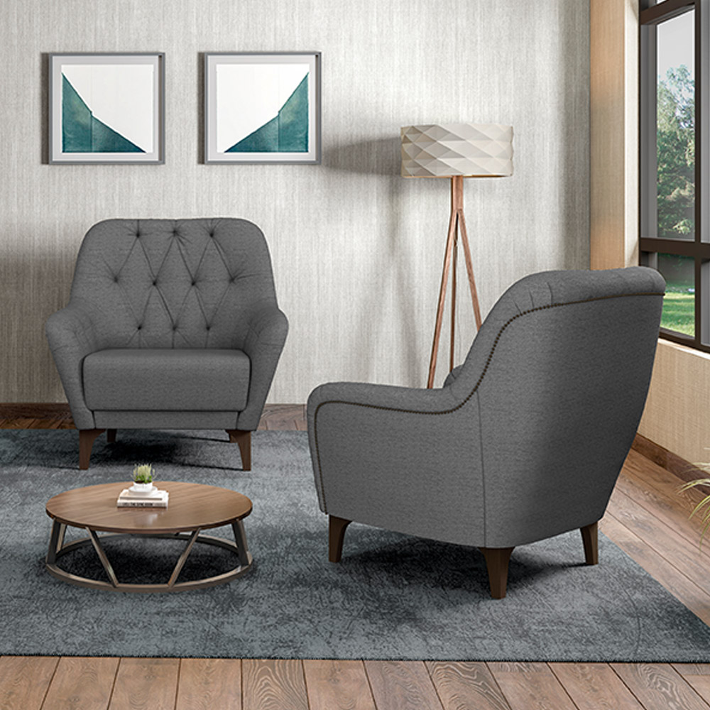 Kit 2 Poltronas Decorativas Pés em Madeira Petra Linho Chumbo G45 - Gran Belo