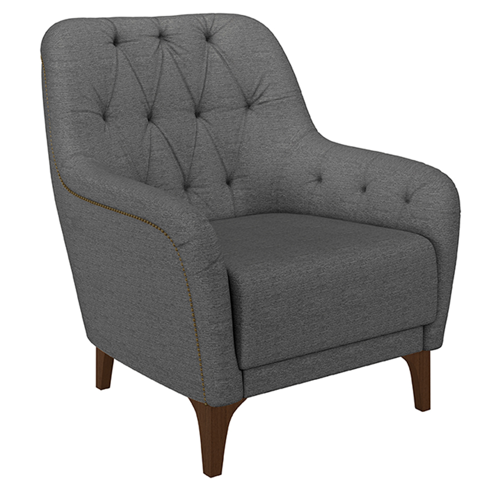Kit 2 Poltronas Decorativas Pés em Madeira Petra Linho Chumbo G45 - Gran Belo