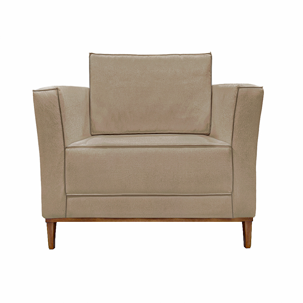 Kit 2 Poltronas Decorativas Pés em Madeira Tarantino Linho Bege G63 - Gran Belo