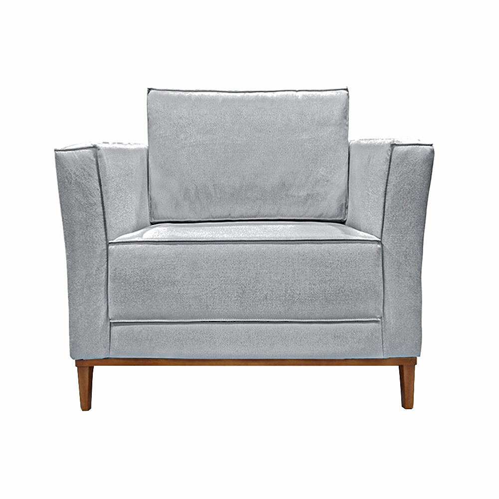 Kit 2 Poltronas Decorativas Pés em Madeira Tarantino Linho Cinza Rustico G63 - Gran Belo