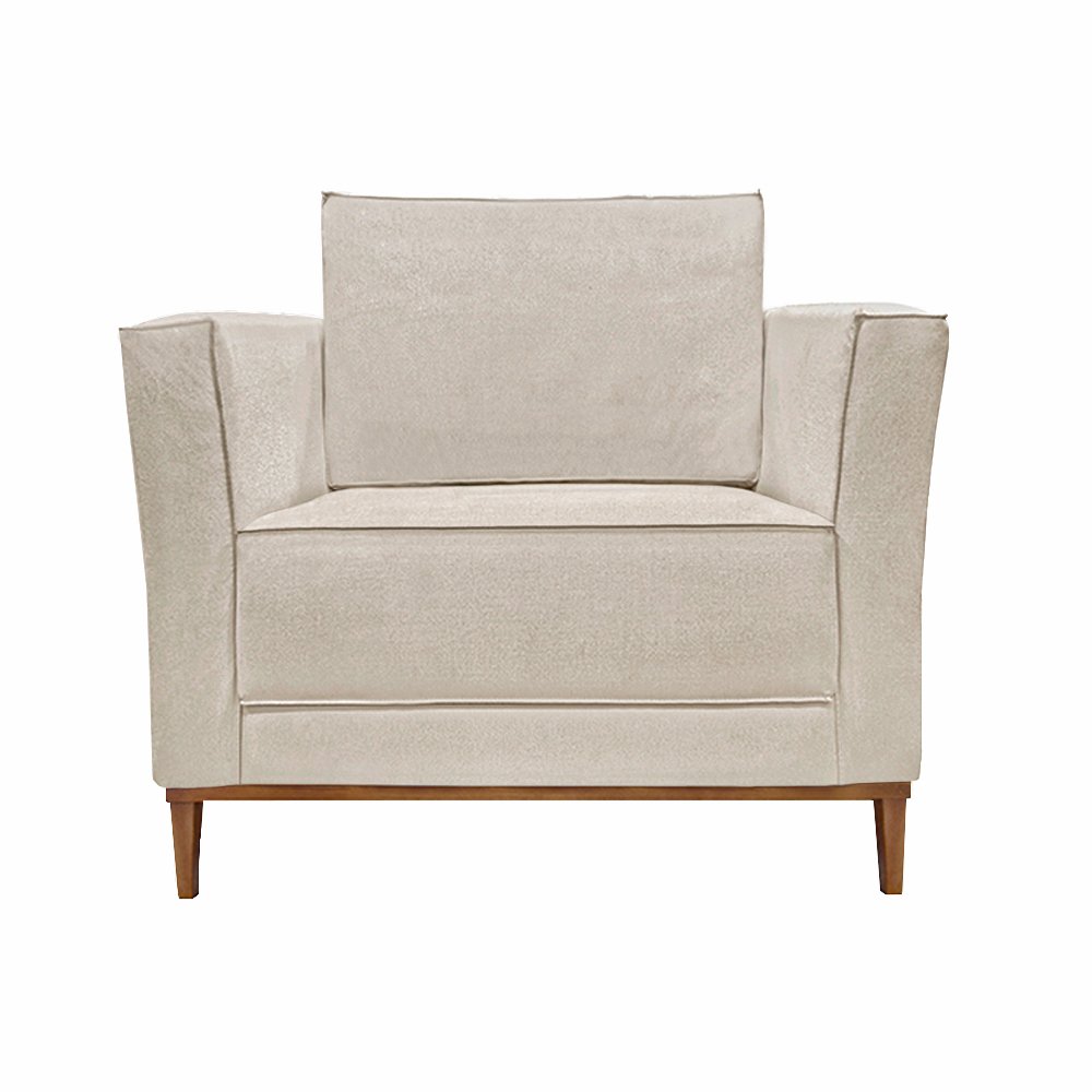 Kit 2 Poltronas Decorativas Pés em Madeira Tarantino Linho Off White Rústico G63 - Gran Belo