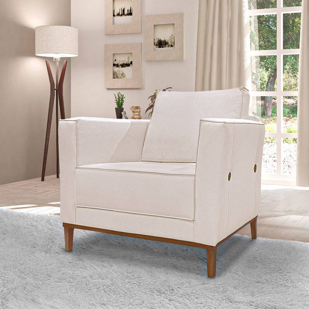 Kit 2 Poltronas Decorativas Pés em Madeira Tarantino Linho Pérola G63 - Gran Belo
