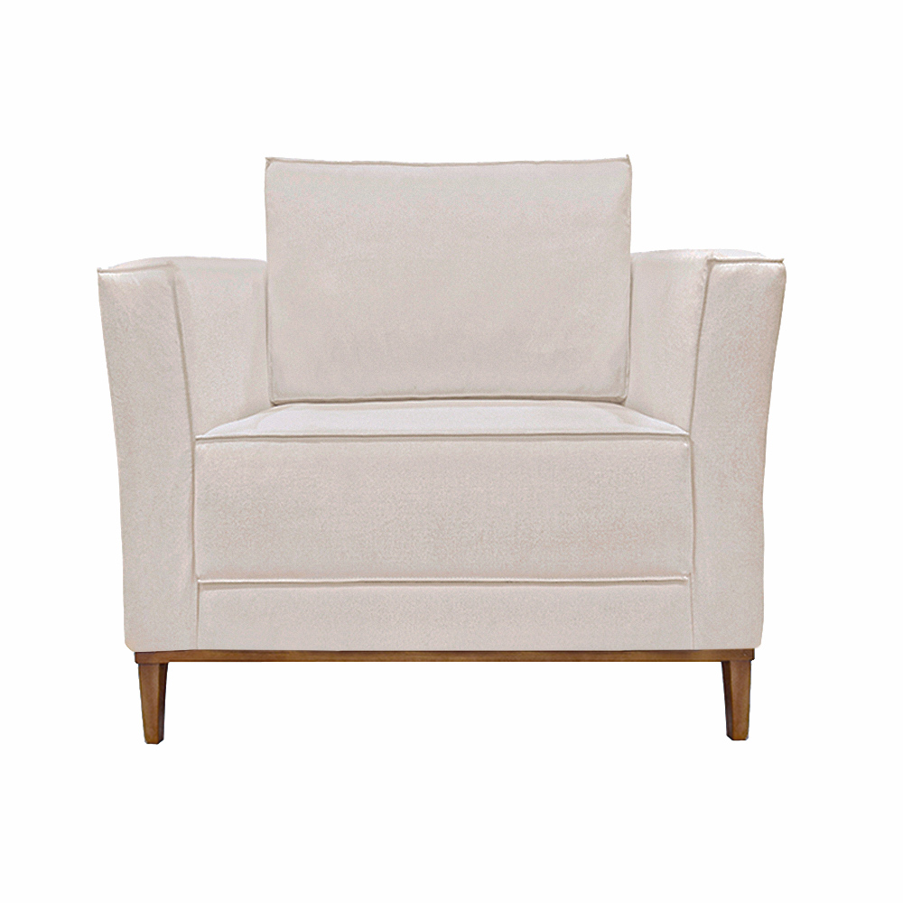 Kit 2 Poltronas Decorativas Pés em Madeira Tarantino Linho Pérola G63 - Gran Belo