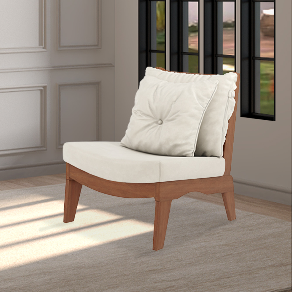 Kit 2 Poltronas Decorativas Sadie Linho Bege Claro/Imbuia G42 - Gran Belo
