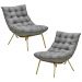 Kit 2 Poltronas Decorativas Sala de Estar Abel Base de Ferro Dourada Linho Cinza G41 - Gran Belo