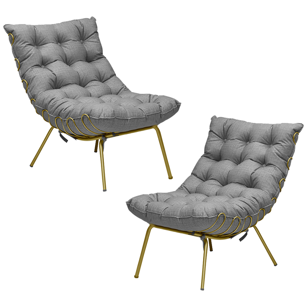 Kit 2 Poltronas Decorativas Sala de Estar Abel Base de Ferro Dourada Linho Cinza G41 - Gran Belo