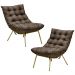 Kit 2 Poltronas Decorativas Sala de Estar Abel Base de Ferro Dourada Linho Marrom G41 - Gran Belo