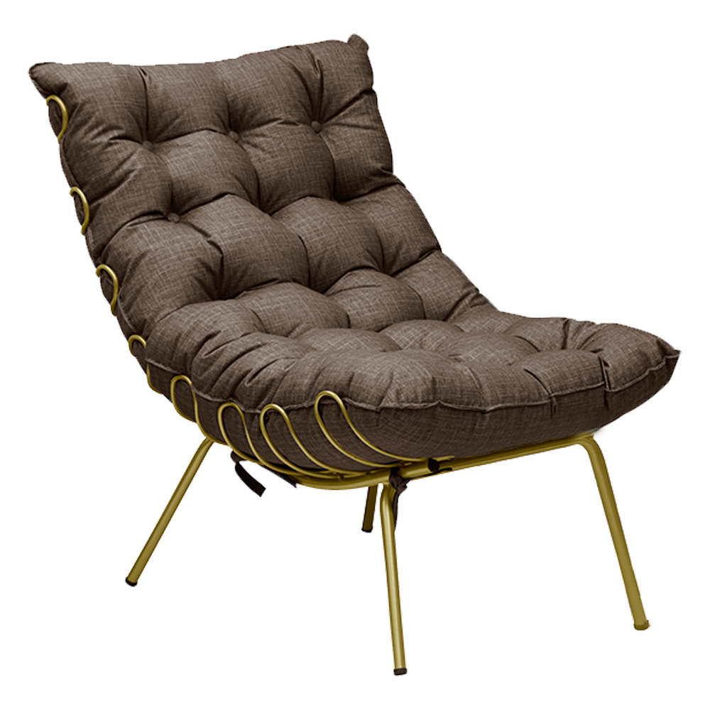 Kit 2 Poltronas Decorativas Sala de Estar Abel Base de Ferro Dourada Linho Marrom G41 - Gran Belo