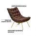 Kit 2 Poltronas Decorativas Sala de Estar Abel Base de Ferro Dourada Suede Chocolate G41 - Gran Belo