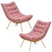 Kit 2 Poltronas Decorativas Sala de Estar Abel Base de Ferro Dourada Suede Rosa G41 - Gran Belo