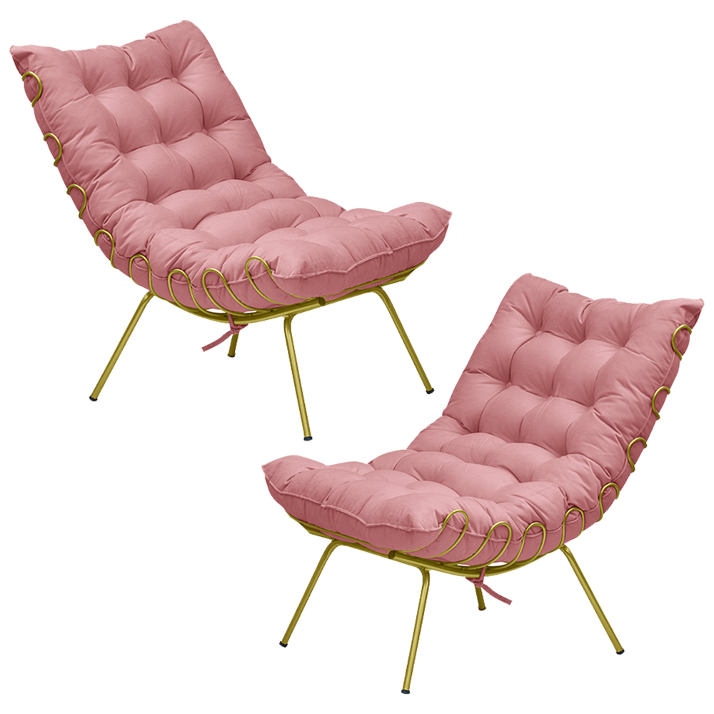 Kit 2 Poltronas Decorativas Sala de Estar Abel Base de Ferro Dourada Suede Rosa G41 - Gran Belo