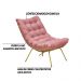 Kit 2 Poltronas Decorativas Sala de Estar Abel Base de Ferro Dourada Suede Rosa G41 - Gran Belo