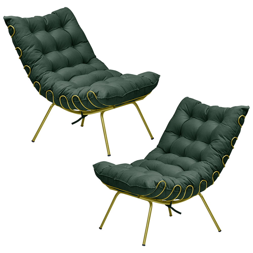 Kit 2 Poltronas Decorativas Sala de Estar Abel Base de Ferro Dourada Suede Verde G41 - Gran Belo