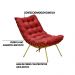 Kit 2 Poltronas Decorativas Sala de Estar Abel Base de Ferro Dourada Suede Vermelho G41 - Gran Belo