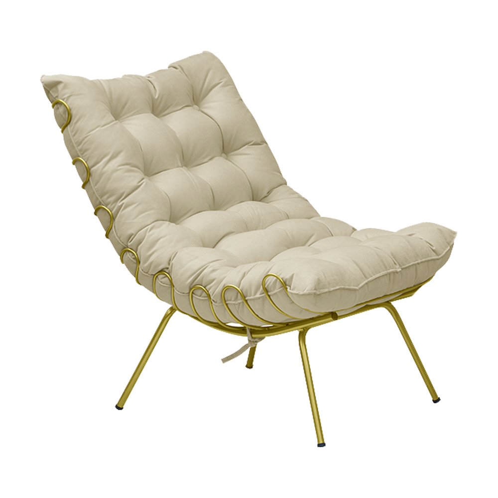 Kit 2 Poltronas Decorativas Sala de Estar Abel Base de Ferro Dourada Veludo Bege G41 - Gran Belo