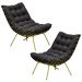 Kit 2 Poltronas Decorativas Sala de Estar Abel Base de Ferro Dourada Veludo Preto G41 - Gran Belo
